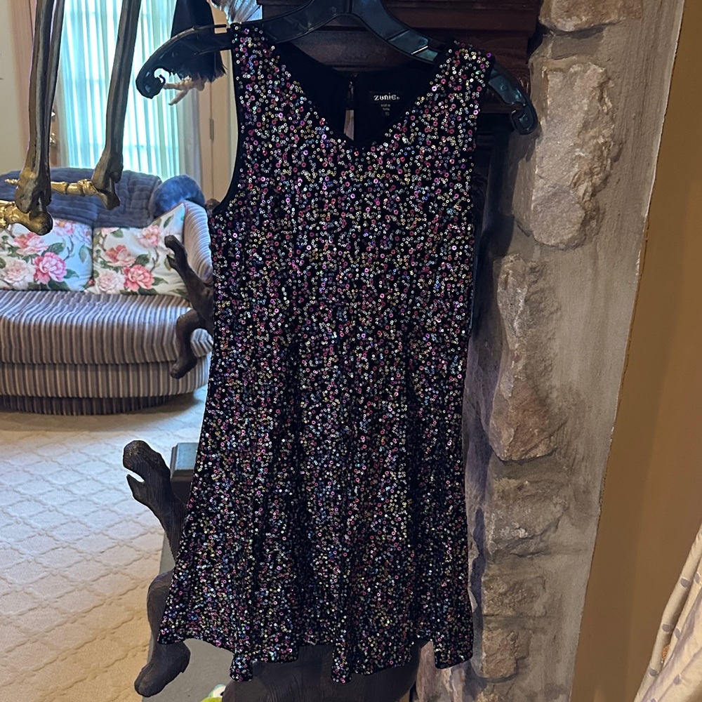 Zunie Black Dress with Colorful Speckles kids size 10